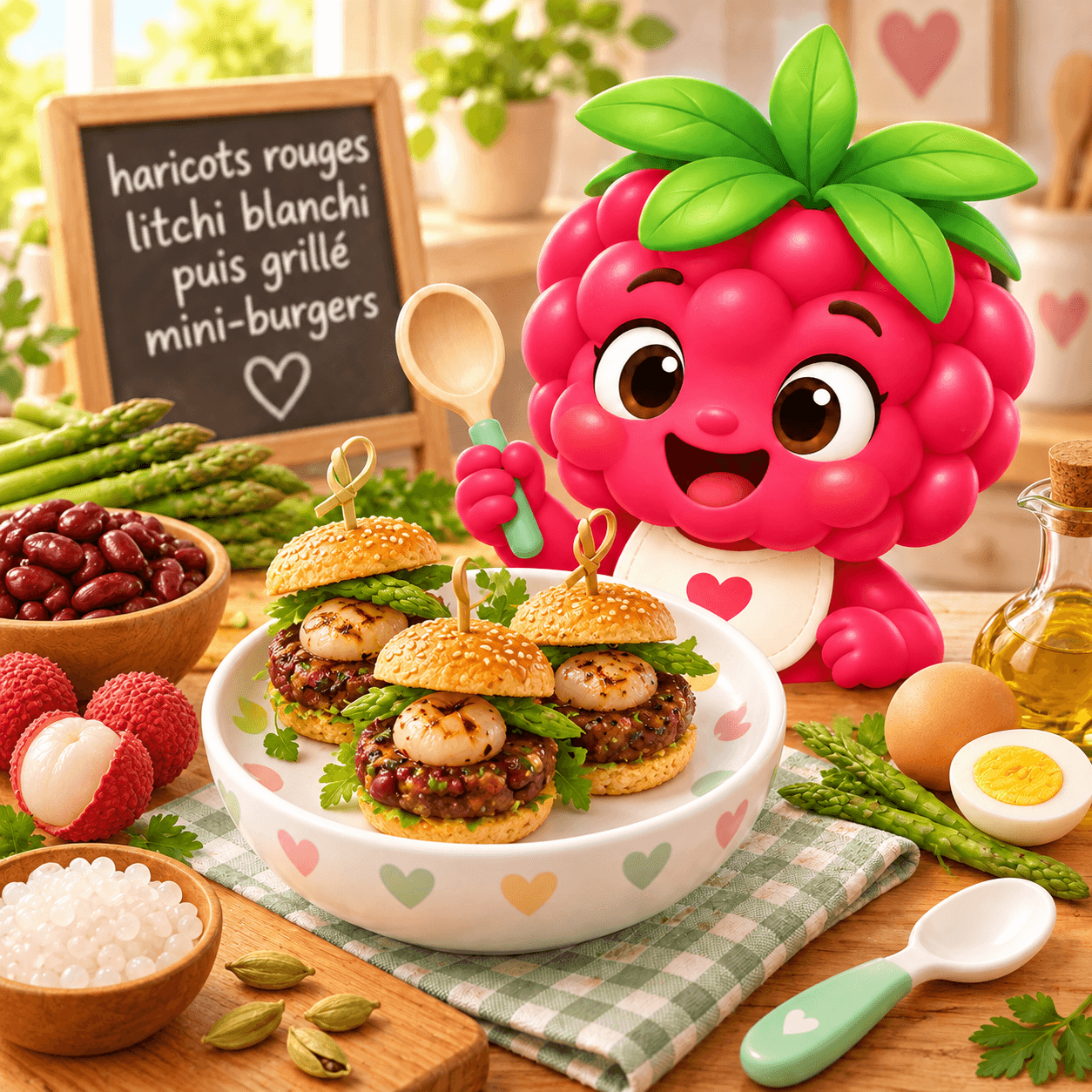 Rouges Litchi Blanchi Puis Grill Mini Burgers (haricots-free)