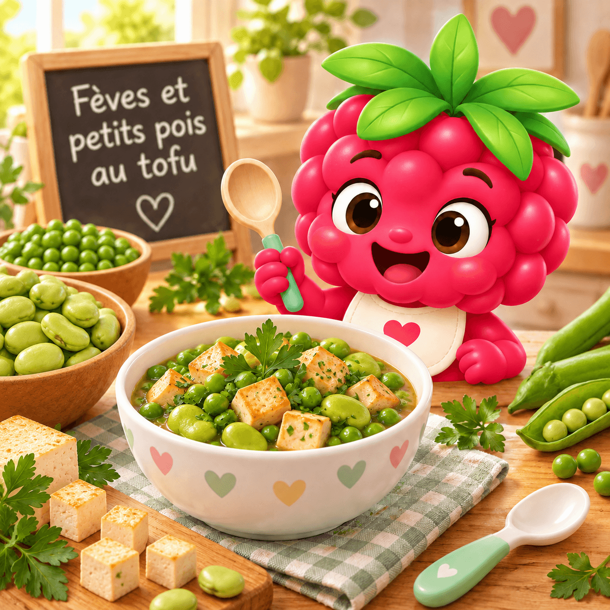 Fèves et petits pois au tofu soyeux et menthe