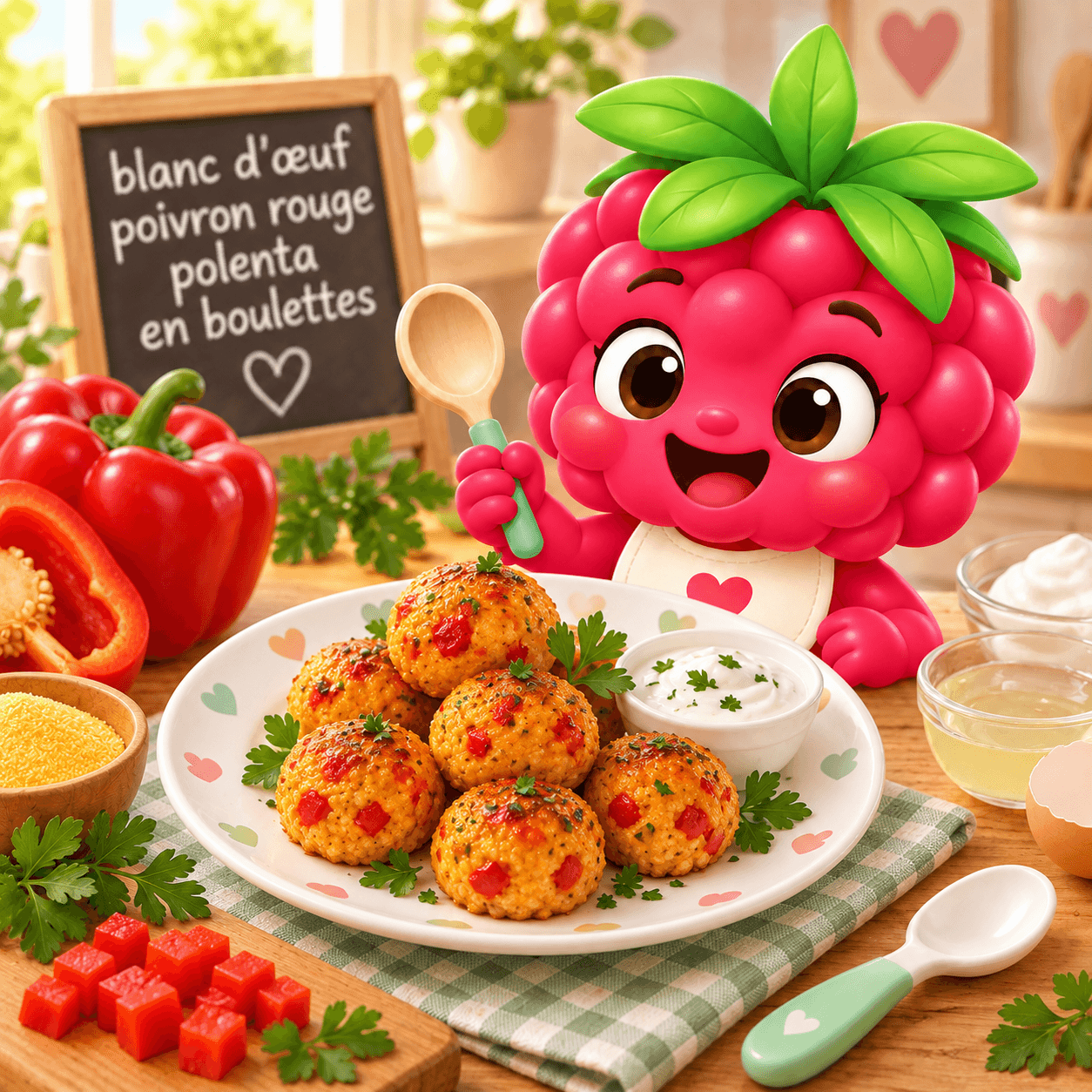 Egg white and red pepper polenta balls