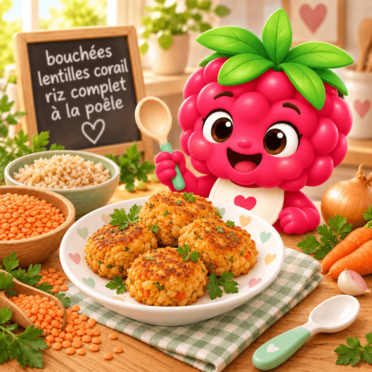 bouchées lentilles corail riz complet à la poêle