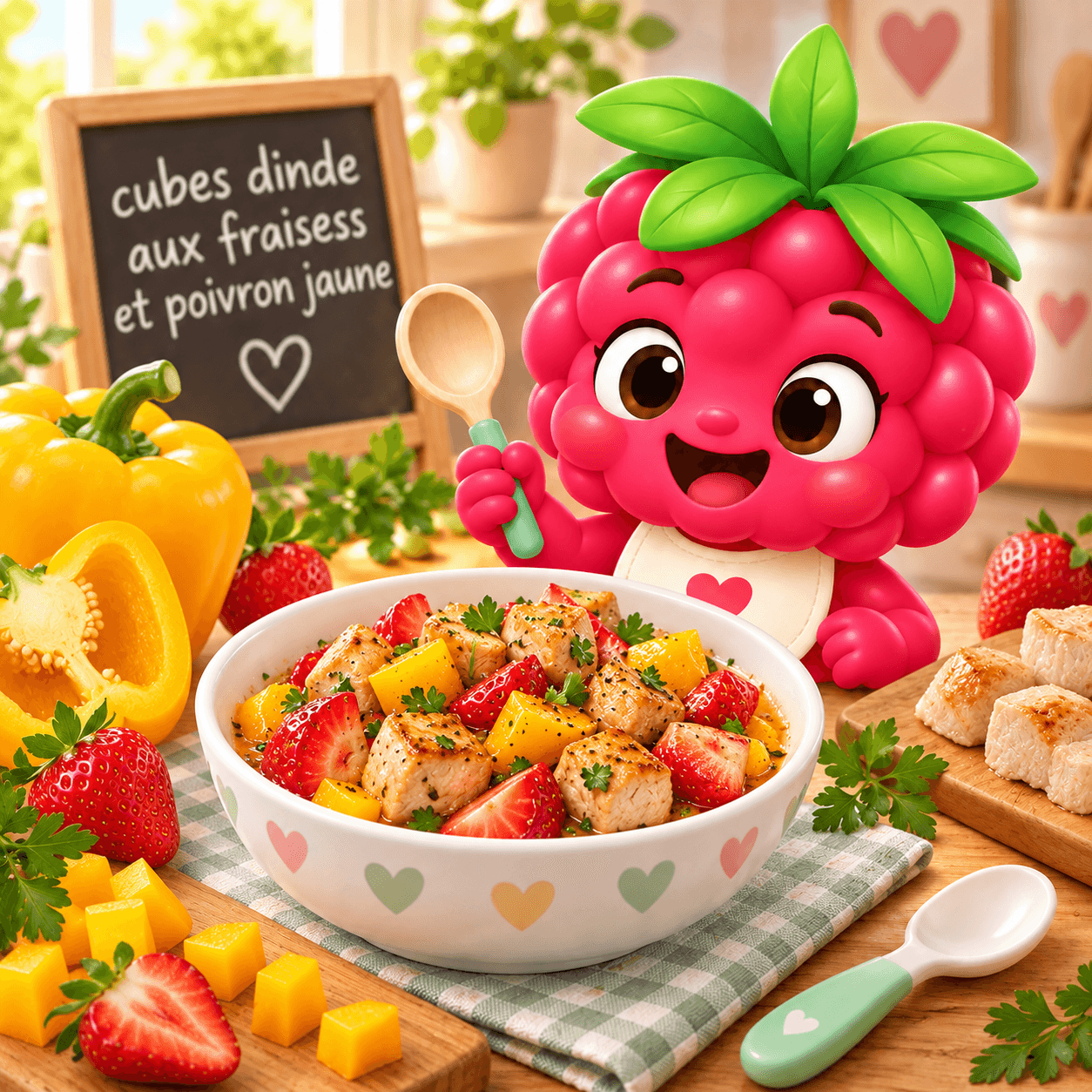 Cubes Dinde Aux Fraisess Et Poivron Jaune (gluten-free)