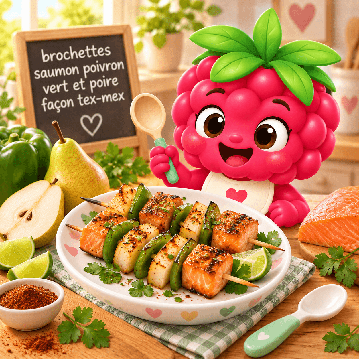 Saumon Poivron Vert Et Poire Fa On Tex Mex (brochettes-free)