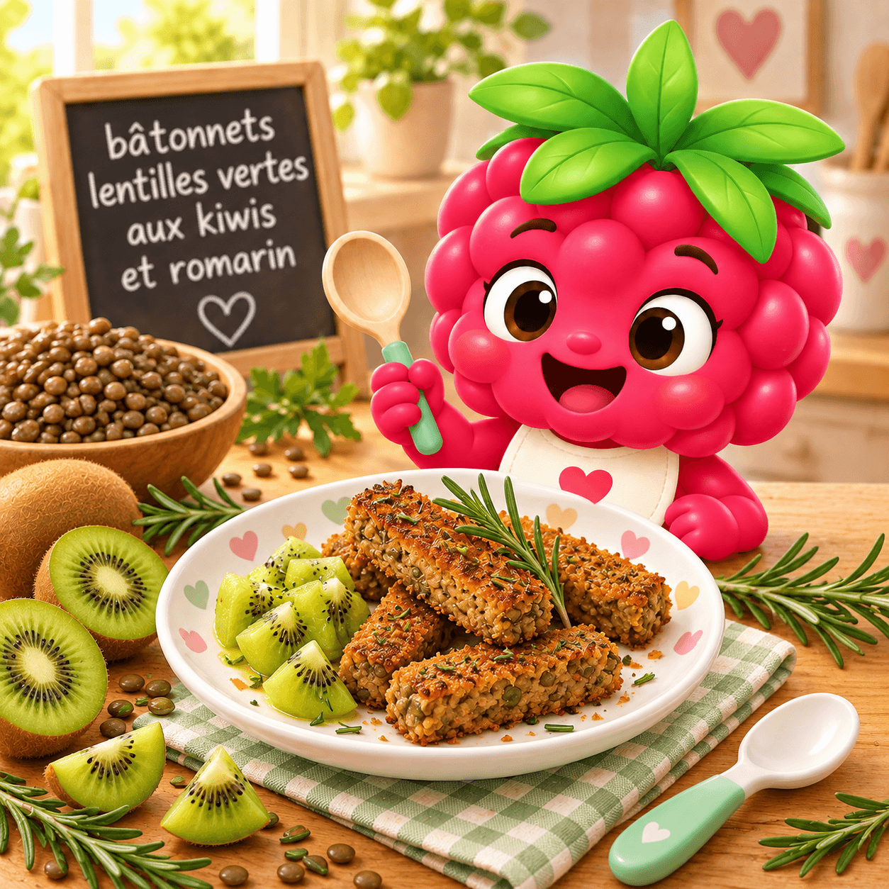 bâtonnets lentilles vertes aux kiwis et romarin