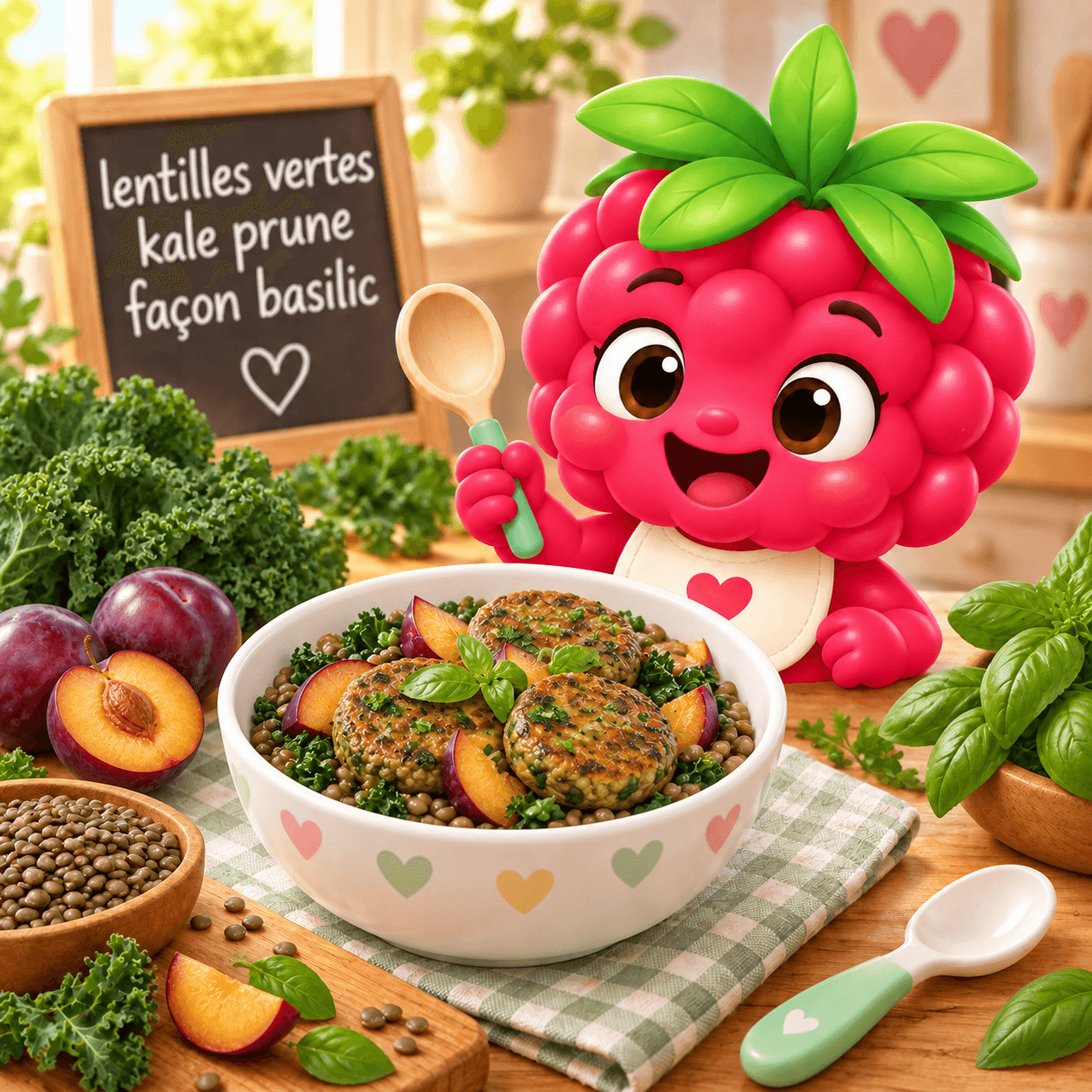 Vertes Kale Prune Fa On Basilic (lentilles-free)