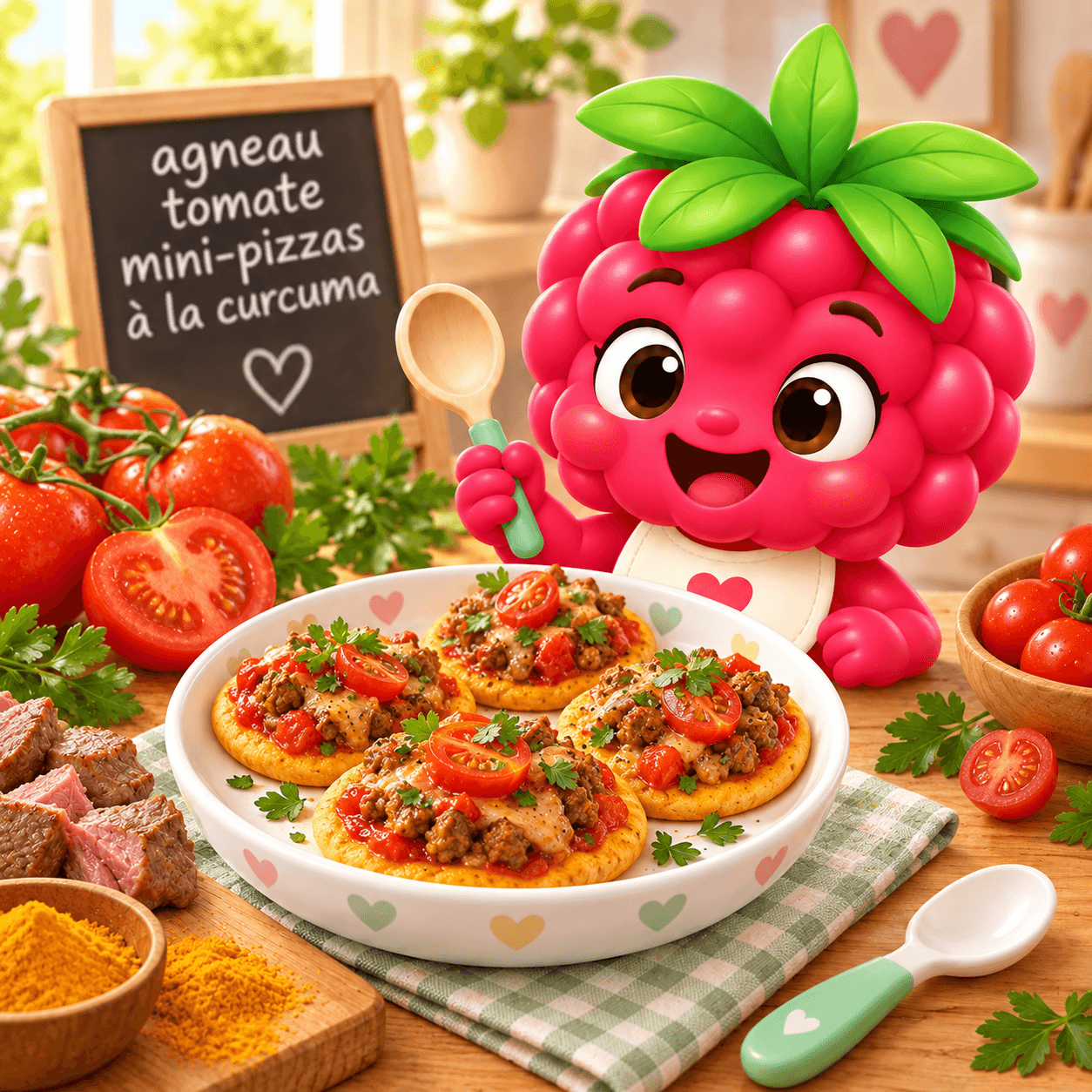 agneau tomate mini-pizzas à la curcuma