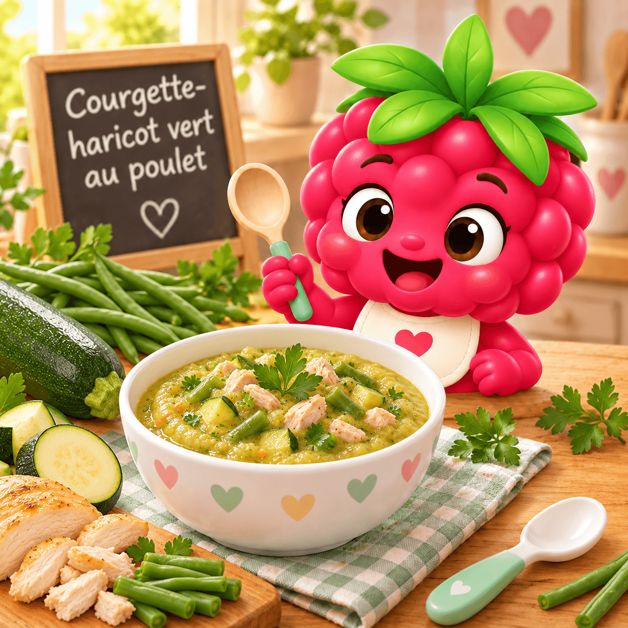Courgette-haricot vert au poulet