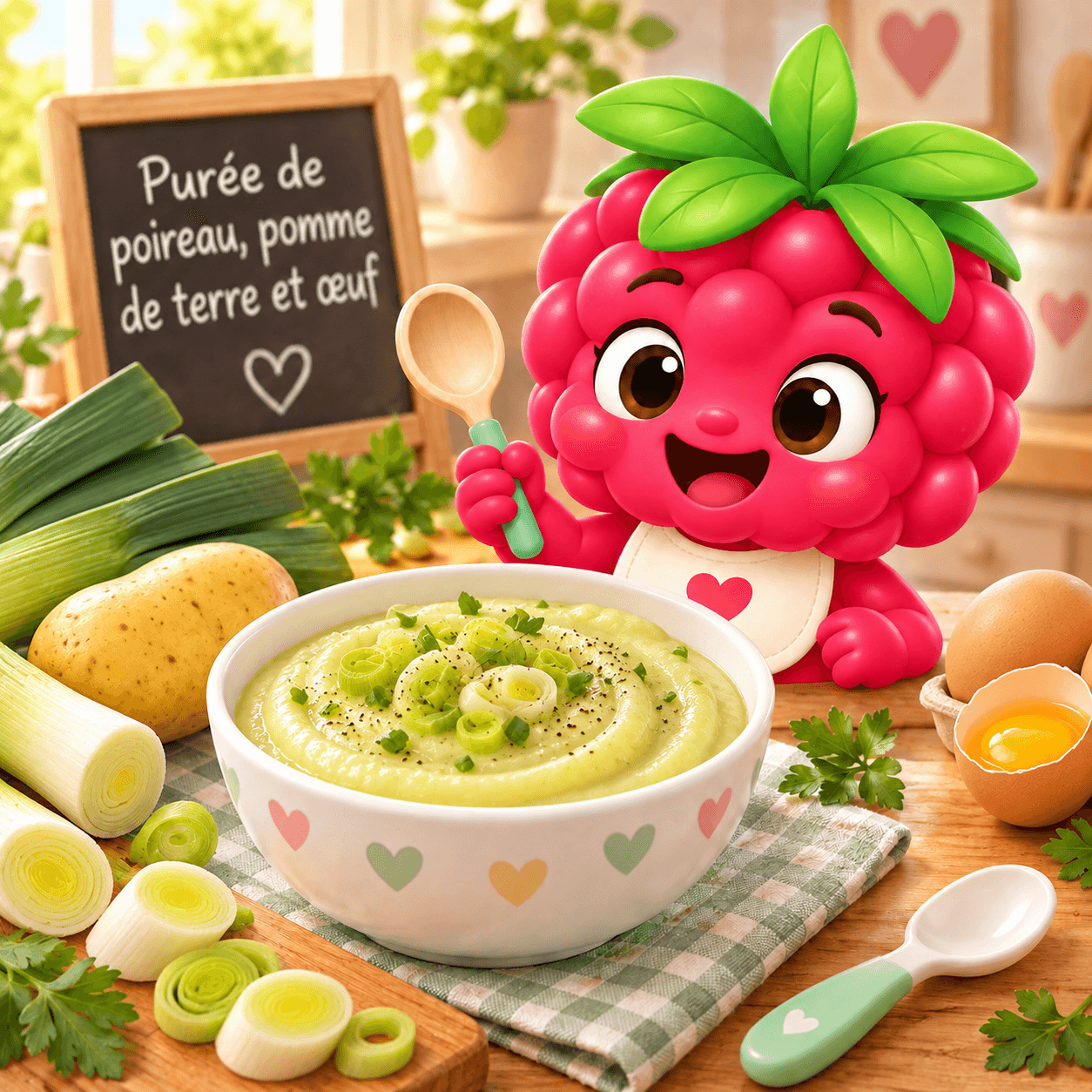 Purée de poireau, pomme de terre et œuf